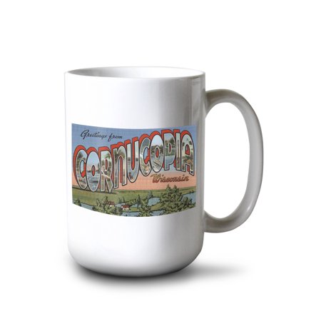 

15 fl oz Ceramic Mug Cornucopia Wisconsin Greetings Halftone Big Letter Style Dishwasher & Microwave Safe