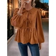 thumbnail image 3 of Women'S Spring Fall Babydoll Peplum Blouse Shirt Puff Long Sleeve Tie Front Trendy Cute Y2K Going Out Tops Khaki L, 3 of 7