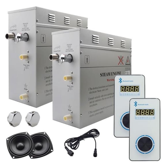 Steam Planet GH18VWXU Superior Encore Plus 18 kW Steam Bath Generator Kit & Dual Bluetooth Vertical Digital Keypad, White
