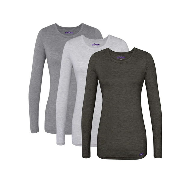 Sivvan Lot de 3 T-Shirts à Manches Longues Confortables pour Femmes Multicolores / sous-Vêtements