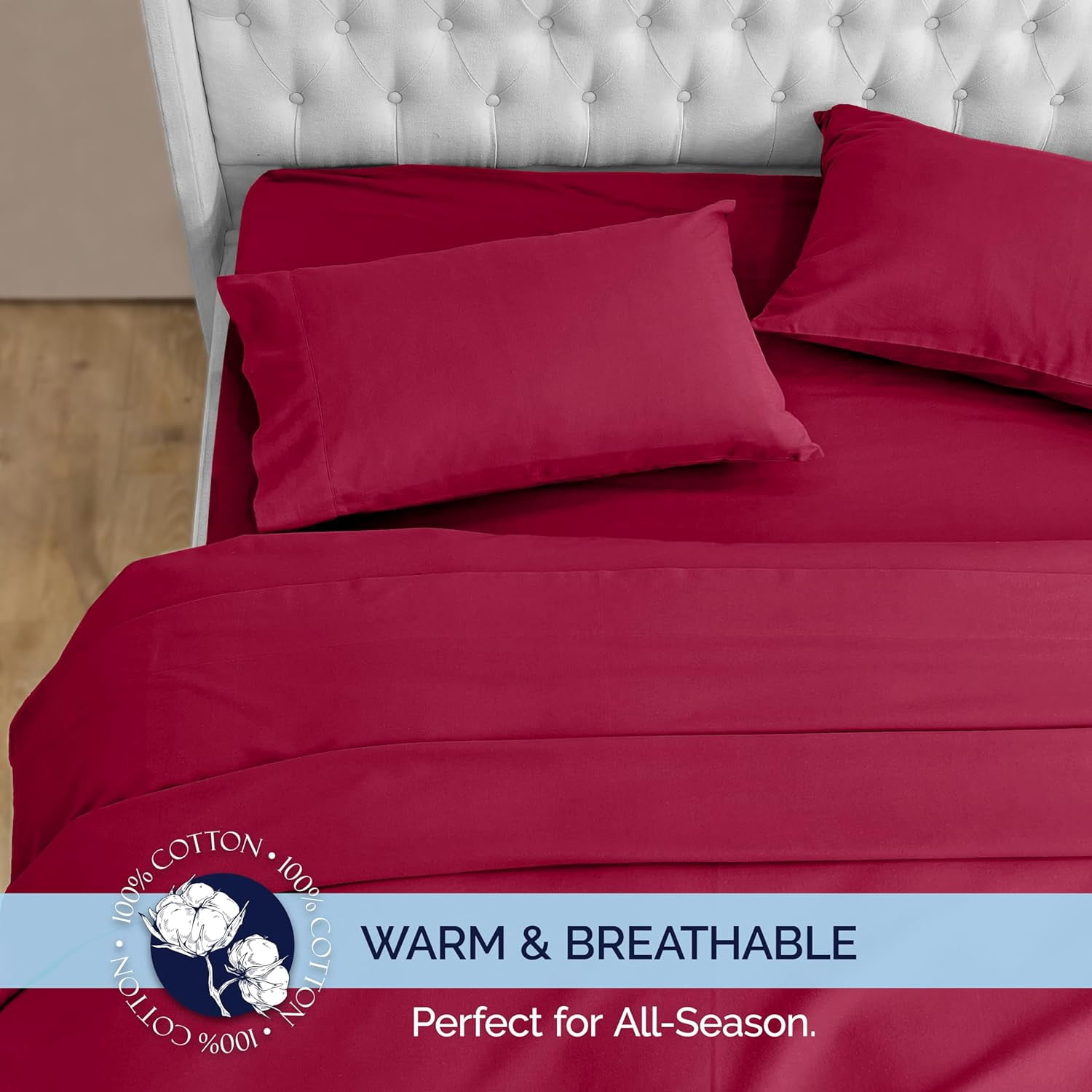 Elegant Comfort Soft 4-Piece Cotton Flannel Sheet Set -Deep Pocket Fitted Sheet, Flannel Sheets - Twin, Burgundy