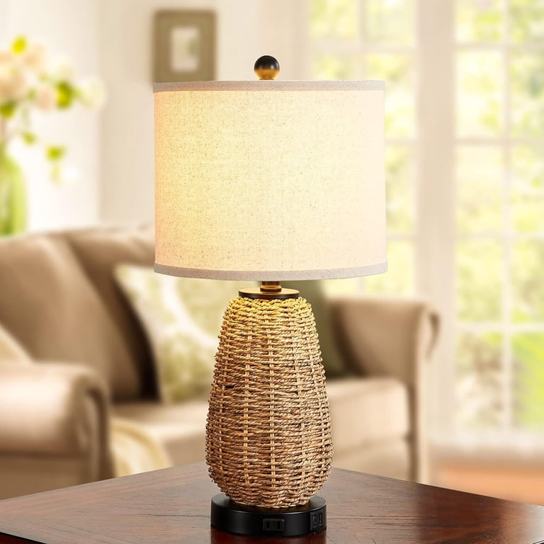 Cinkeda Rattan Table Lamp Set of 2, Farmhouse, USB photo 7