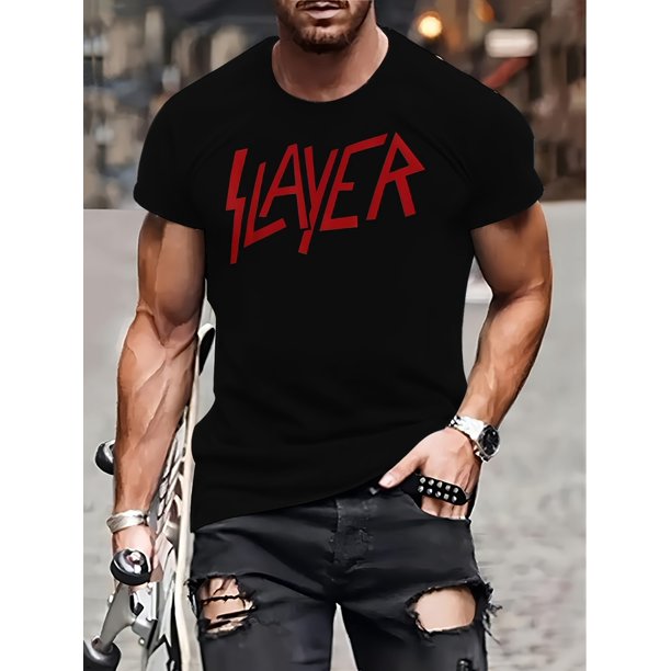 Short Sleeve Summer Fashion Tee Street Style Slayer Band-Inspired Men's T-Shirt - Casual & Sporty with Unique Letter Print Design