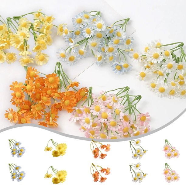 10 Mini Margaritas Artificiales, Pequeñas Flores de Margarita, Flores Decorativas de Primavera con Tallos para Decoración Del Hogar.