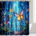 thumbnail image 3 of Navy Blue Shower Curtain Magic Fairy Tale Gemstone Blue Forest Funny Butterfly Shower Curtain for Bathroom, Modern Fabric Cloth Waterproof Bath Curtain with Hooks, 3 of 7