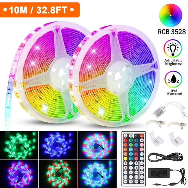 Tira de luces LED a prueba de agua de 32,8 / 16,4 pies, 600LED / 300LED RGB Luces de cuerda LED que cambian de color con control remoto de 44 teclas, SMD 3528 LED Cinta de luz para decoración Methold SH1105-66