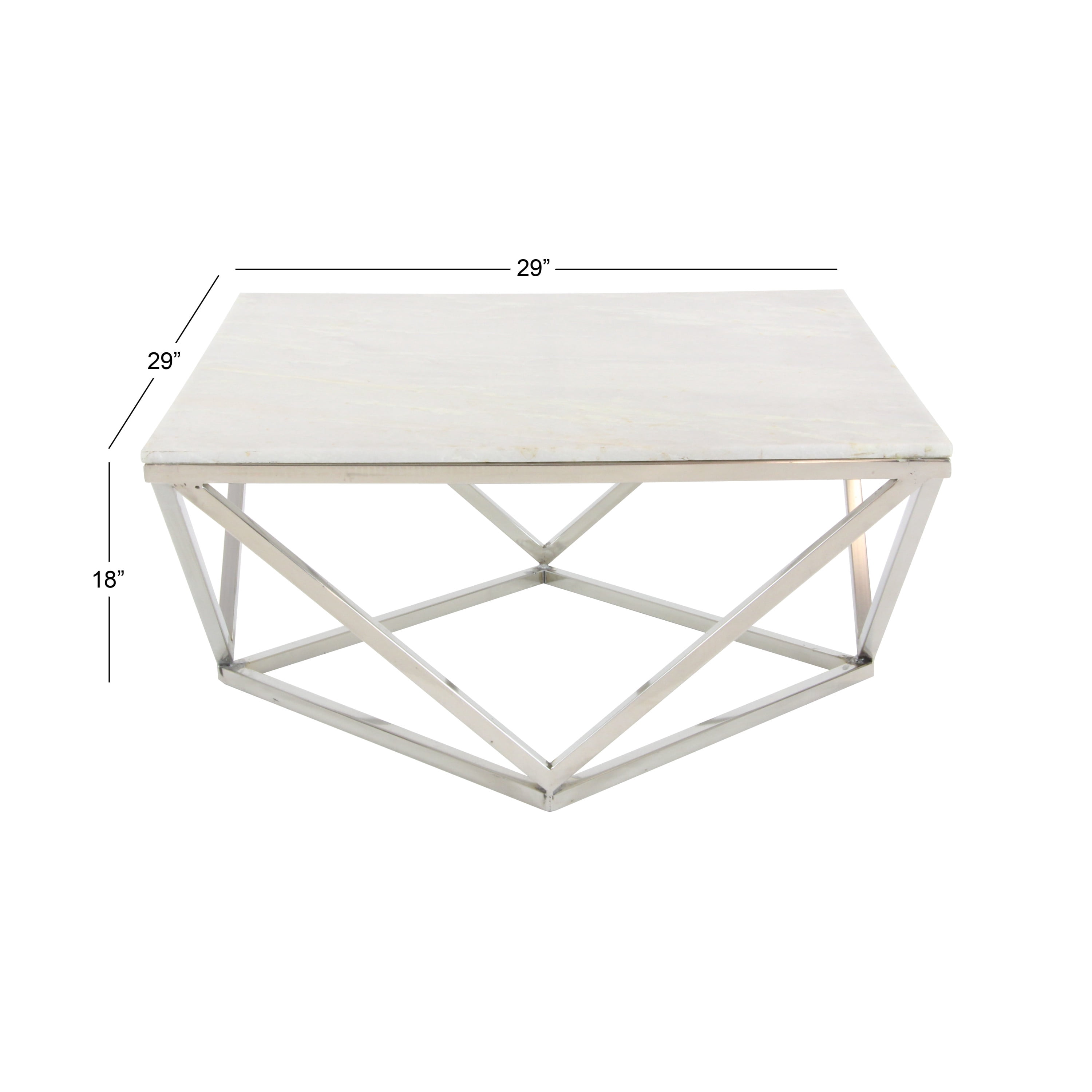 DecMode 29" x 18" White Ceramic Coffee Table with Marble Top, 1-Piece