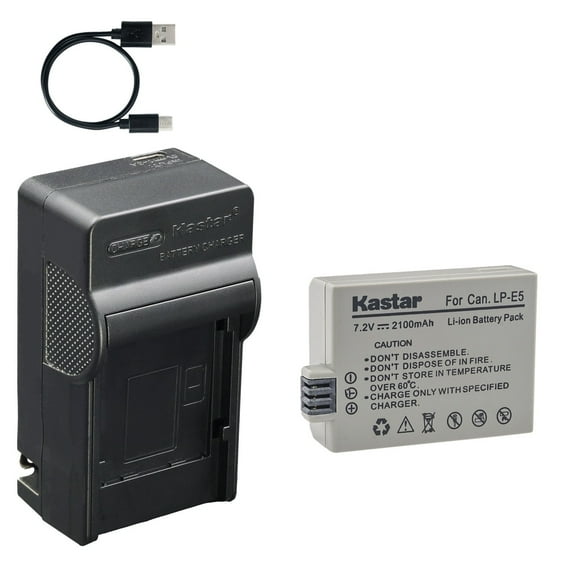 Kastar 1-Pack Battery and AC & USB-C Charger, Compatible with Canon LP-E5, EOS Rebel XSi, Rebel XS, Rebel T1i, 450D, 500D, 1000D, Kiss F, Kiss X2, Kiss X3 Cameras
