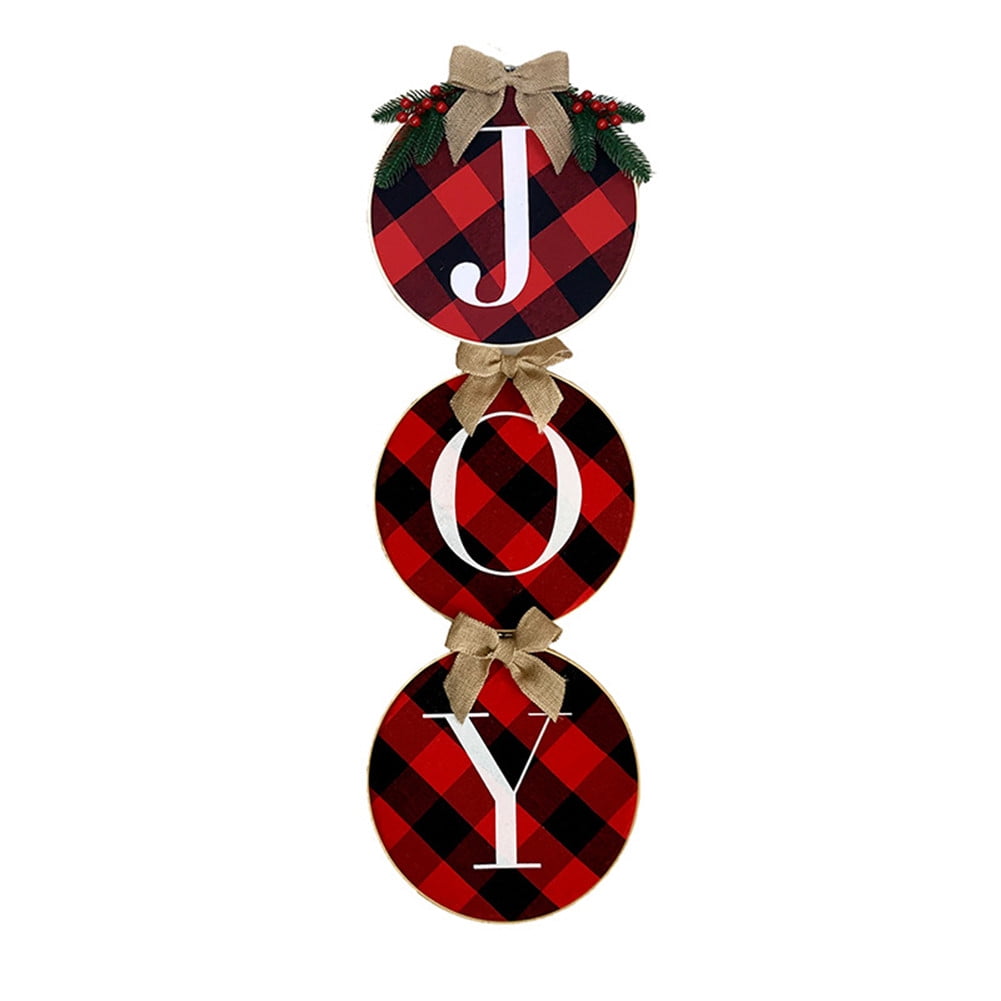 Tis your season Christmas Joy Sign Decorative Plaid Wreath Front Door Hanger Wooden Holiday Ornament for Home