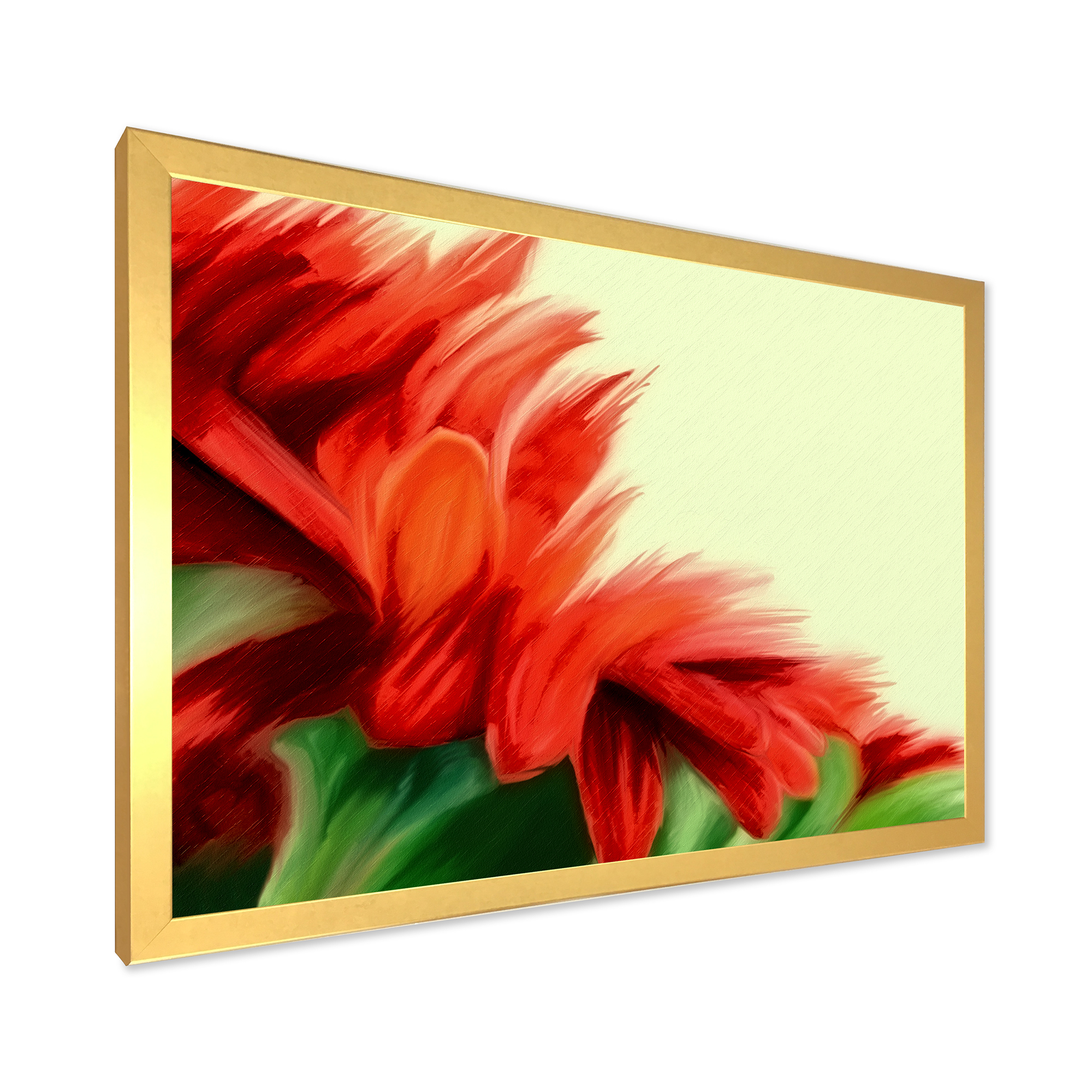 Designart 'Red Floral Brush Strokes On Green' Traditional Framed Art Print