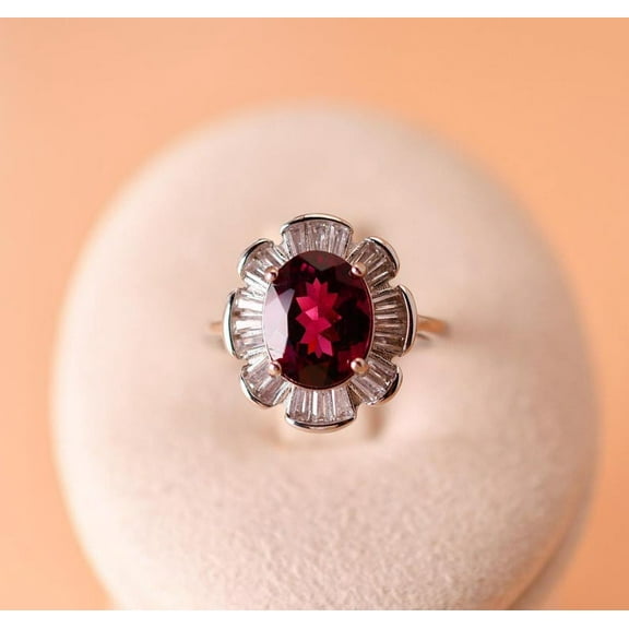 natural garnet ring 925 sterling silver solitaire engagement ring January birthstone red gemstone ring