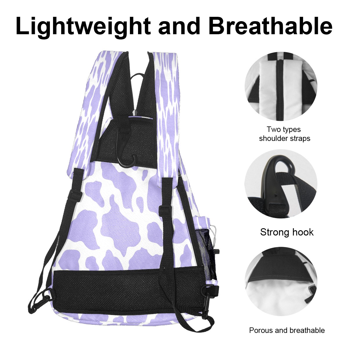 Pickleball Bags for Men Women Pickleball Backpack with Large Capacity Lightweight Adjustable Pickleball Sling Bag Hold Paddles, Balls, Accessories Purple Cow Print Camouflage