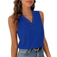 thumbnail image 5 of ClodeEU Women's Slub Cotton Double Layer Spaghetti Strap Tank Top ,V Neck Casual Sleeveless Blouse Blue,Womens Plus L, 5 of 7