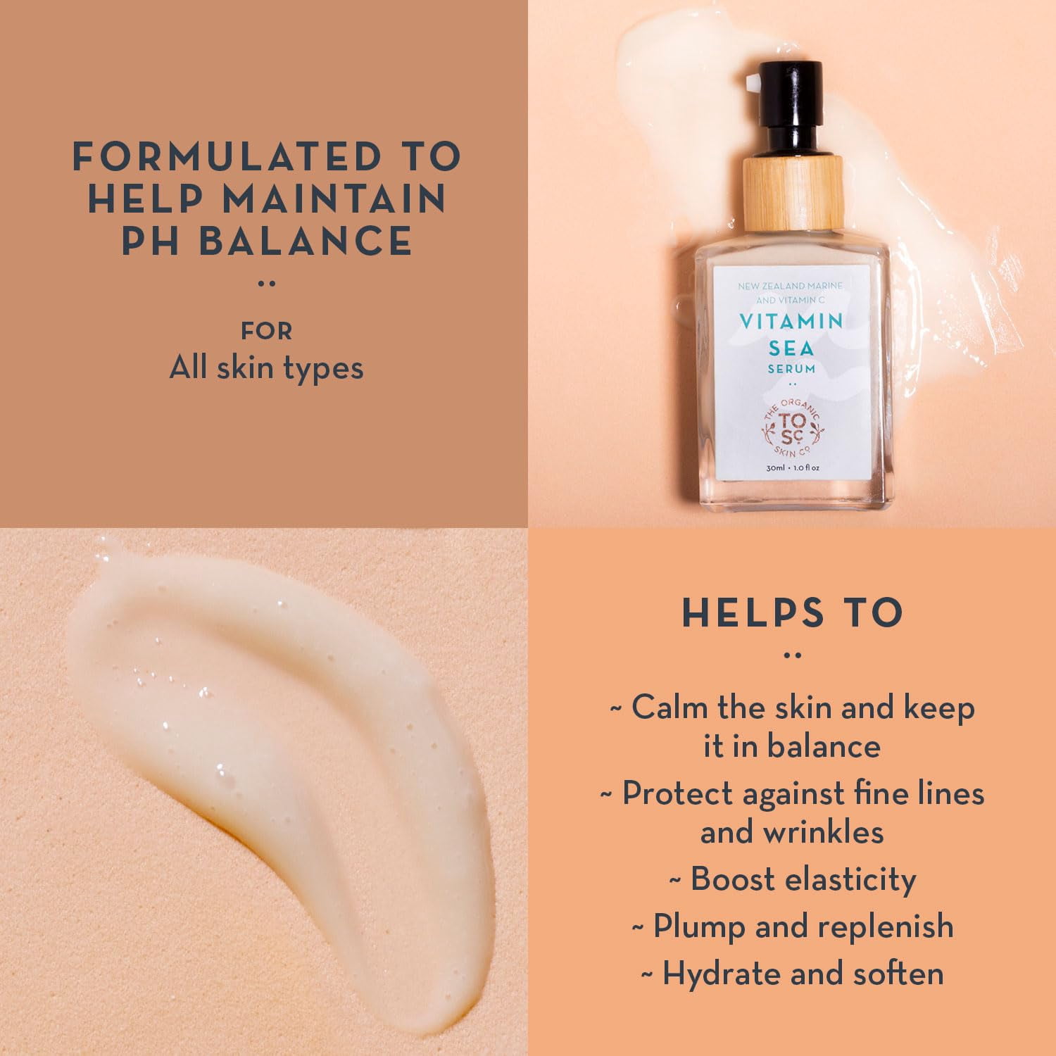 The Organic Skin Co Vitamin Sea Organic New Zealand Marine and Vitamin C Face Serum, 1 fl oz