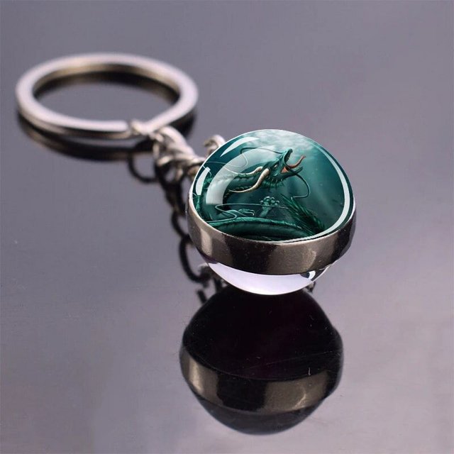 LLavero de aleación de dragón, llavero de bola de cristal de doble cara, joyería de moda, llavero de dragón de cielo estrellado, accesorios de regalo