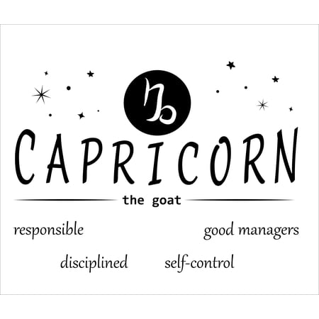 Capricorn the Goat with Zodiac Symbol Artwork for Living Room Vinyl Wall Decal - Horoscope and Birth Sign with Their Respective Personality Traits Like Responsible Disciplined Self-Control Good Manage