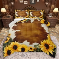 Castle Fairy Boys Girls Cow Print Twin Comforter Sets,Chic Floral Sunflower Bedding Set