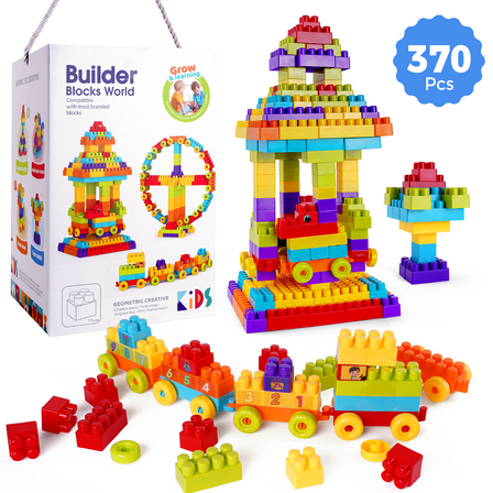 Building Blocks for Kids Toddlers, 370 Pcs Large Classic Building Bricks Blocks Set, Basic STEM Toys Birthday Gift for Kids Age 3 