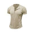 thumbnail image 2 of Fangasis Men Henley Shirt Short Sleeve T Shirts Summer Tops Mens Casual Basic Tee Loose Fit Daily Wear Pullover Apricot M, 2 of 4