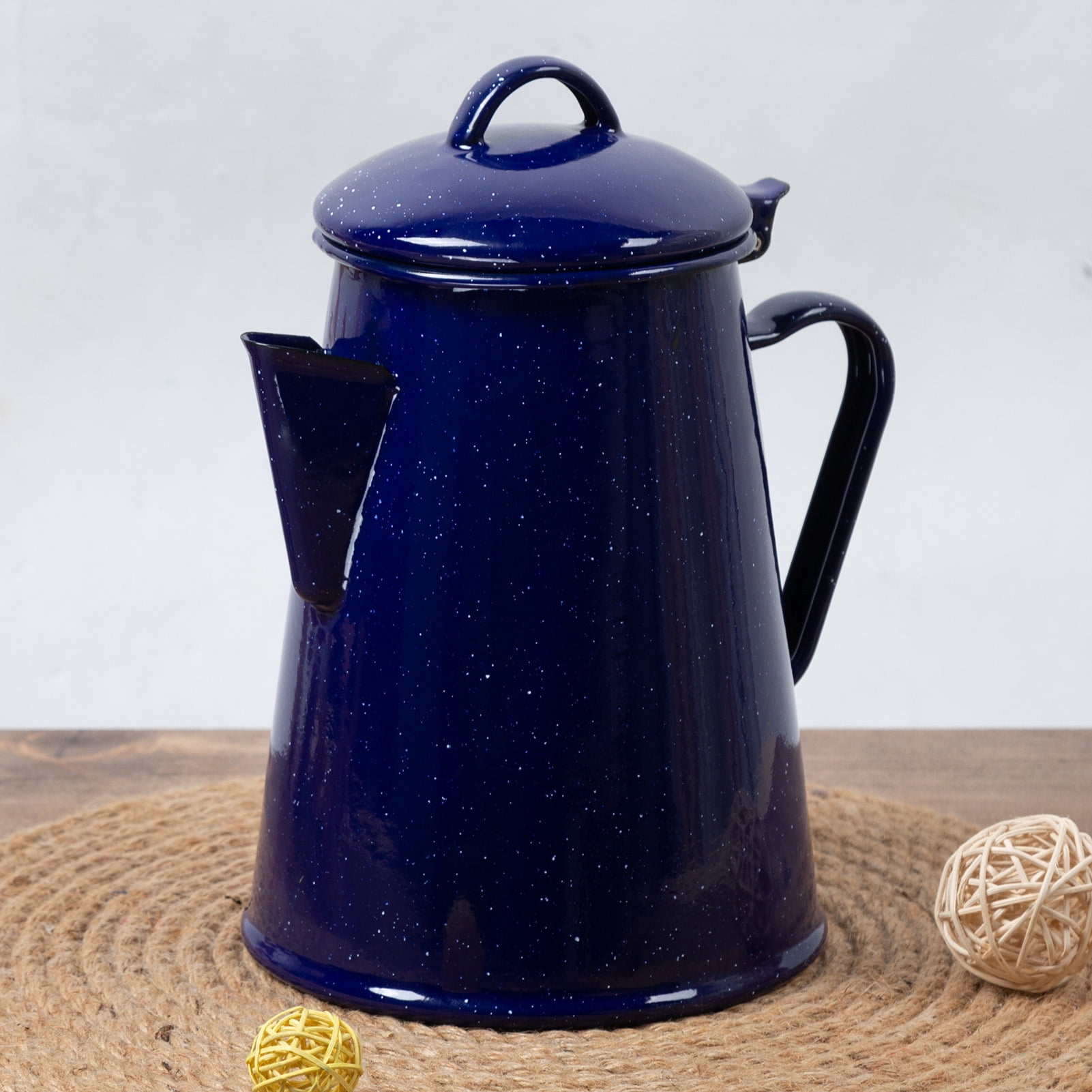 Vintage blue enamel coffee pot percolator insert cobalt blue speckled pot w lid farmhouse decor cabin cowboy coffeepot camping gear