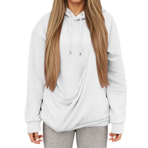 Arlun Cat Pouch Hoodies for Women with Big Front Pocket for Dog Pouch Sweatshirts Loose Fit Soft Comfortable Solid Color Long Sleeve Pet Carrier Pullover Tops White L