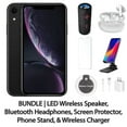 thumbnail image 1 of Restored Apple iPhone XR 64GB Black Fully Unlocked Bundle: LED Wireless Speaker, Bluetooth Headphones, Screen Protector, Wireless Charger, & Phone Stand (Refurbished), 1 of 9