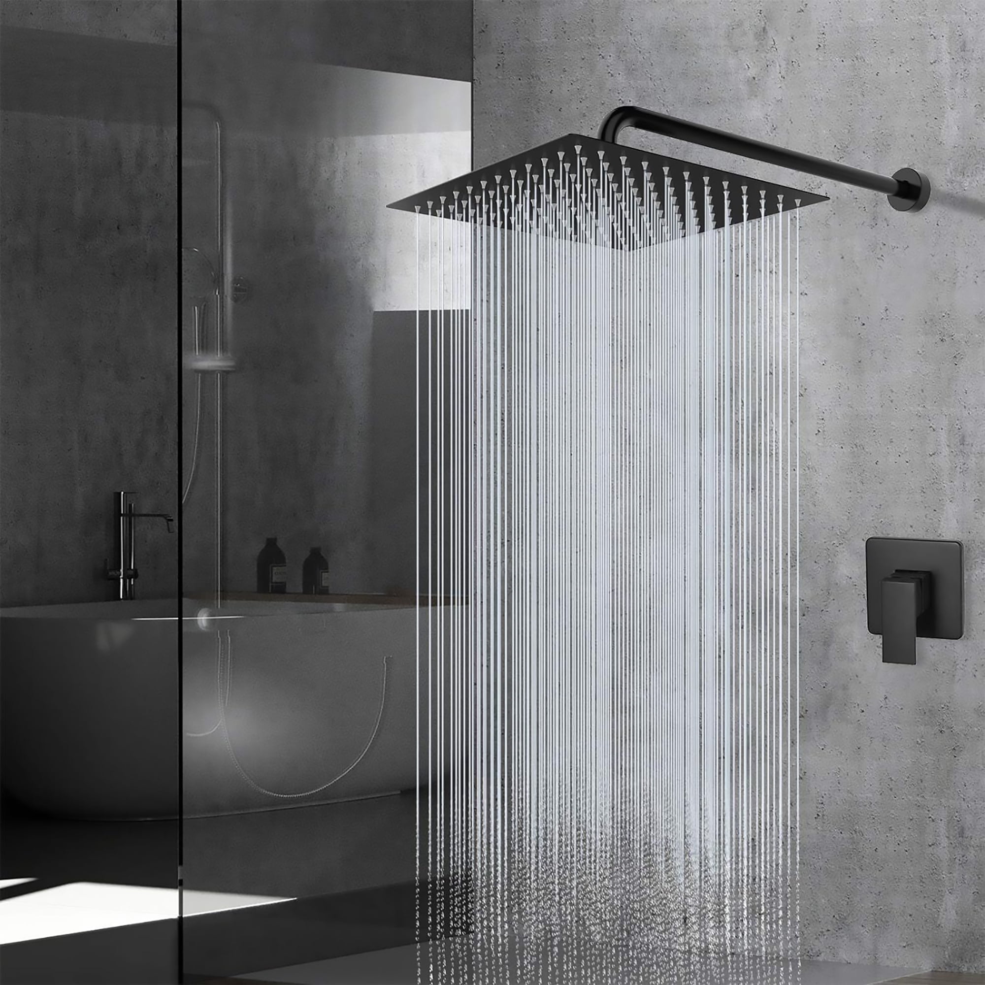 16-Inch Matte Black Rain Shower Head – High Pressure Stainless Steel, Square, Wall or Ceiling Mount