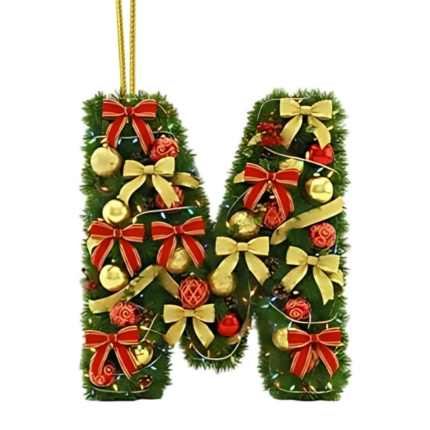 Adornos navideños artesanales decorativos para el árbol, monogramas decorativos acrílicos 2D con gorro de Papá Noel, 26 letras, adornos navideños colgantes para manualidades, decoración navideña para
