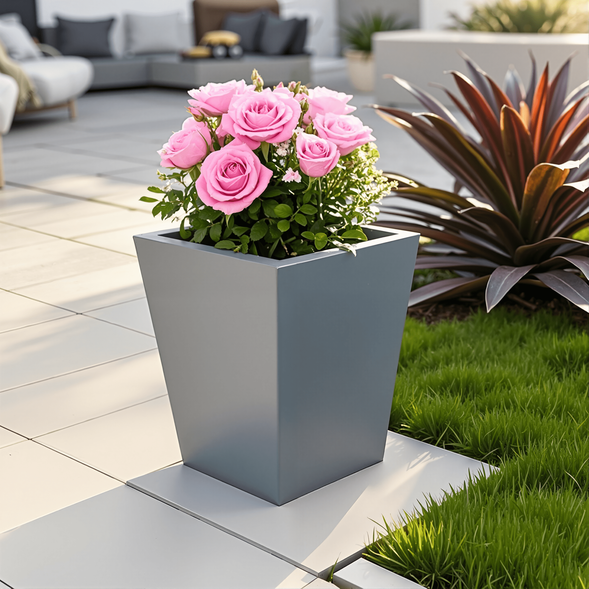 MAYEERTY 18*16*16" Gray Modern Metal Cone Planter with Drainage Hole for Outdoor Gardening, Patio & Balcony