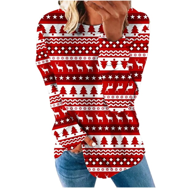 Sudaderas de Cuello Redondo de Navidad Para Mujer Moda Casual Impreso Blusa de Manga Larga Tops Con Capucha Odeerbi ODB193531