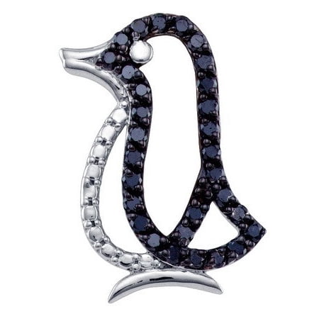 Sterling Silver White 0.60ctw Shiny Pave Black Diamond Fashion Penguin Pendant