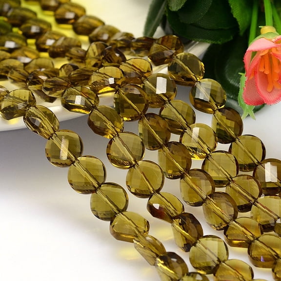 2strands Faceted Flat Round K9 Glass Imitation Austrian Bead Strands Grade AAA Olive 10x5mm Hole: 0.9~1mm about 40pcs/strand 15.7 inch