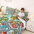 thumbnail image 3 of Manfei Cartoon Town Map Bed Sheets,City Roads Full Size Sheets,Gray,4 Pieces,1 Flat Sheet, 1 Fitted Sheet and 2 Pillowcases, 3 of 6