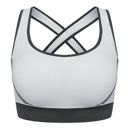 

Sports Bra for Women Cross Back Padded Strappy Sports Bras Medium Support Yoga Bra with Removable Cups White L