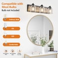 thumbnail image 3 of Jopath 3-Light Bathroom Wall Sconce, Farmhouse Vanity Light Fixture with Clear Seeded Glass Shades, Black and Wood Grain Finish, Modern Industrial Design for Bathroom or Powder Room (No Bulbs), 3 of 8