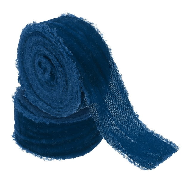 Cinta de terciopelo para envolver regalos de 1-1/2 pulgadas x 3 yardas, cintas vintage deshilachadas hechas a mano, 2 rollos azul marino