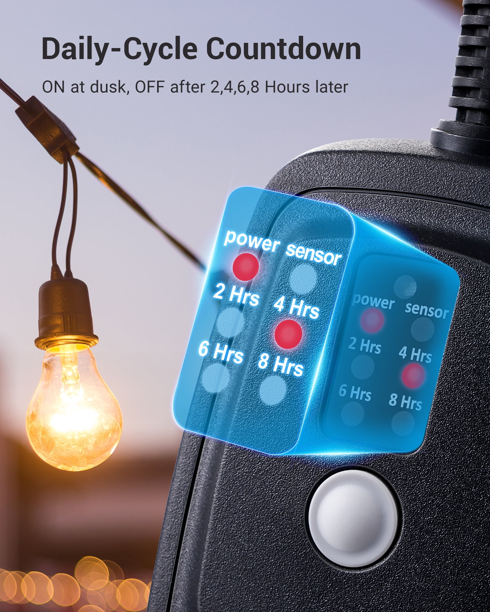 DEWENWILS Outdoor Weatherproof Timer Outlet - Dusk To Dawn & Countdown Plug-In Timer For Lights