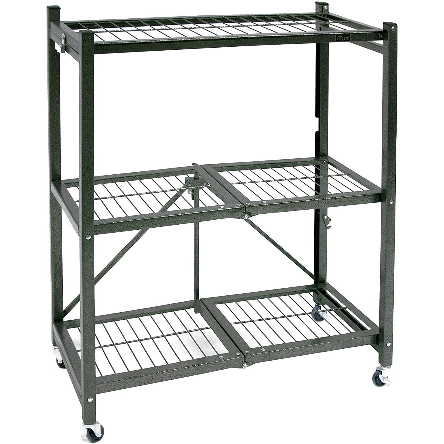 Origami Rack 3 Tier Foldable Storage Rolling Cart Metal Wire Organizer Shelves 