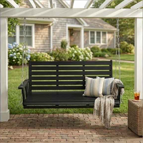 Innovaze 5FT Wooden Porch Swing, Heavy Duty 880 LBS Patio Hanging Swing Bench for Porch Patio Backyard Garden, Black