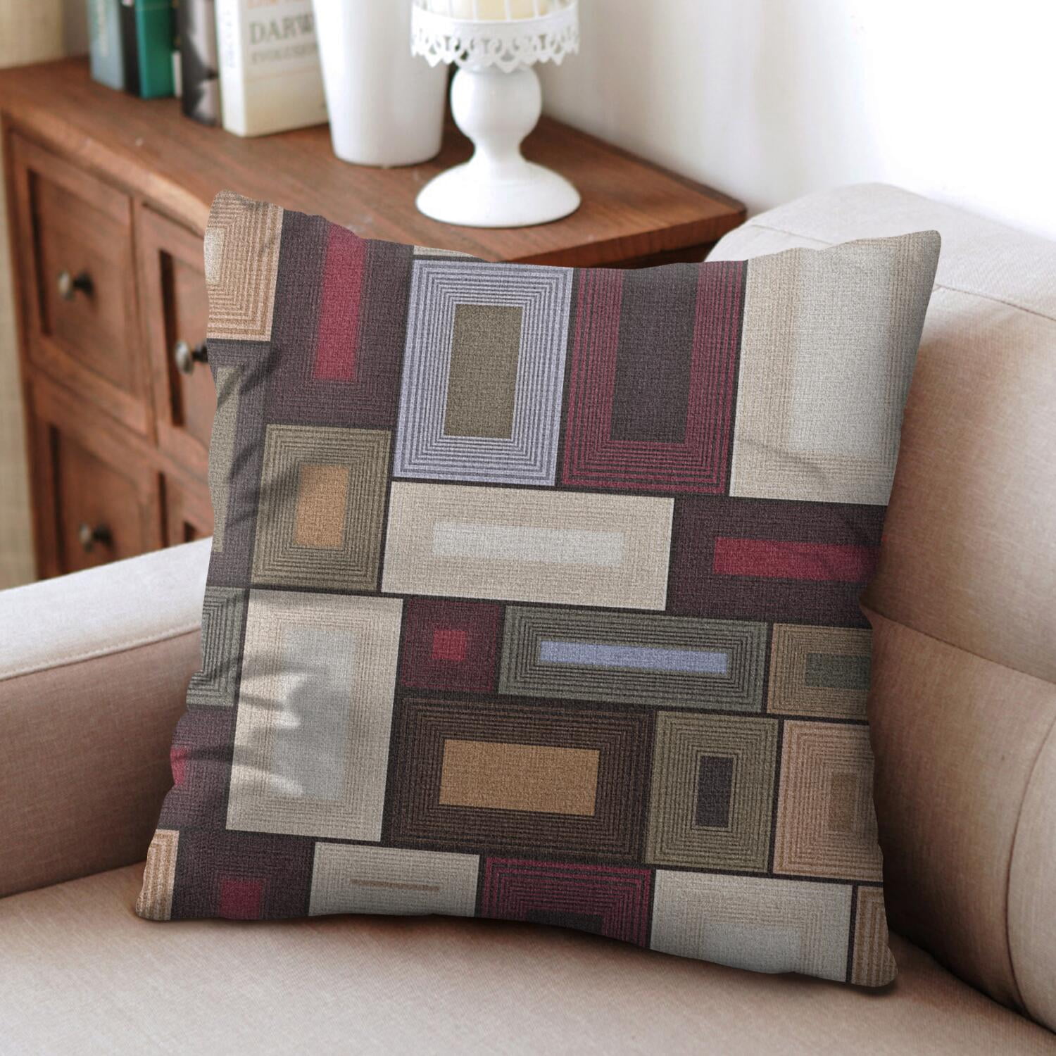Set Of 4 Abstract Geometric Pillow Covers 20x20 Inch Linen Decorative Square Throw Pillow Covers for Living Room Sofa Couch Decoration