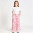 thumbnail image 4 of Girls Wide Leg Pants Gradient Heart Print Elastic Waist Loose Fit Cotton Culottes Casual Summer Trousers for Girls, Pink, Sizes 4-5, 4 of 7