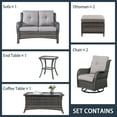 thumbnail image 3 of PARKWELL 7Pcs Outdoor Wicker Rattan Conversation Patio Furniture Set, including Two-seater Sofa, Rocking Chairs, Coffee Table, Ottomans and Side Table with Cushion, Gray, 3 of 10