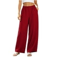 thumbnail image 2 of Otvok Women High Waist Linen Casual Pants, Ladies Elastic Waist Loose Fit Wide Leg Palazzo Beach Walking Trousers, 2 of 7