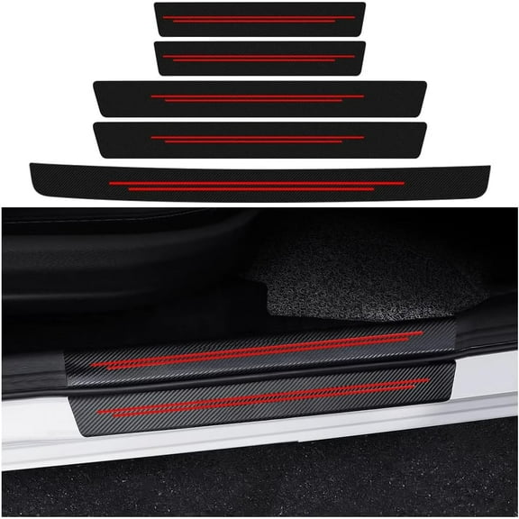 5Pcs Car Door Sill Plate Protectors Universal, Welcome Pedal Protect Door Edge Protection Decorate Anti-Scratch Sticker (Red)