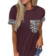 thumbnail image 2 of Camiseta de manga corta para mujer, Tops con bolsillo para mujer, camiseta con costuras de rayas de leopardo, Camiseta holgada informal para mujer, ropa 2022, 2 of 4