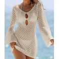 thumbnail image 2 of Women Bathing Suit Cover Up Keyhole Front Swimsuit Cover up Summer Beach Dress Long Flare Sleeve Crochet Hollow Out Swimwear Bikini Coverup Alsol Lamesa, 2 of 3
