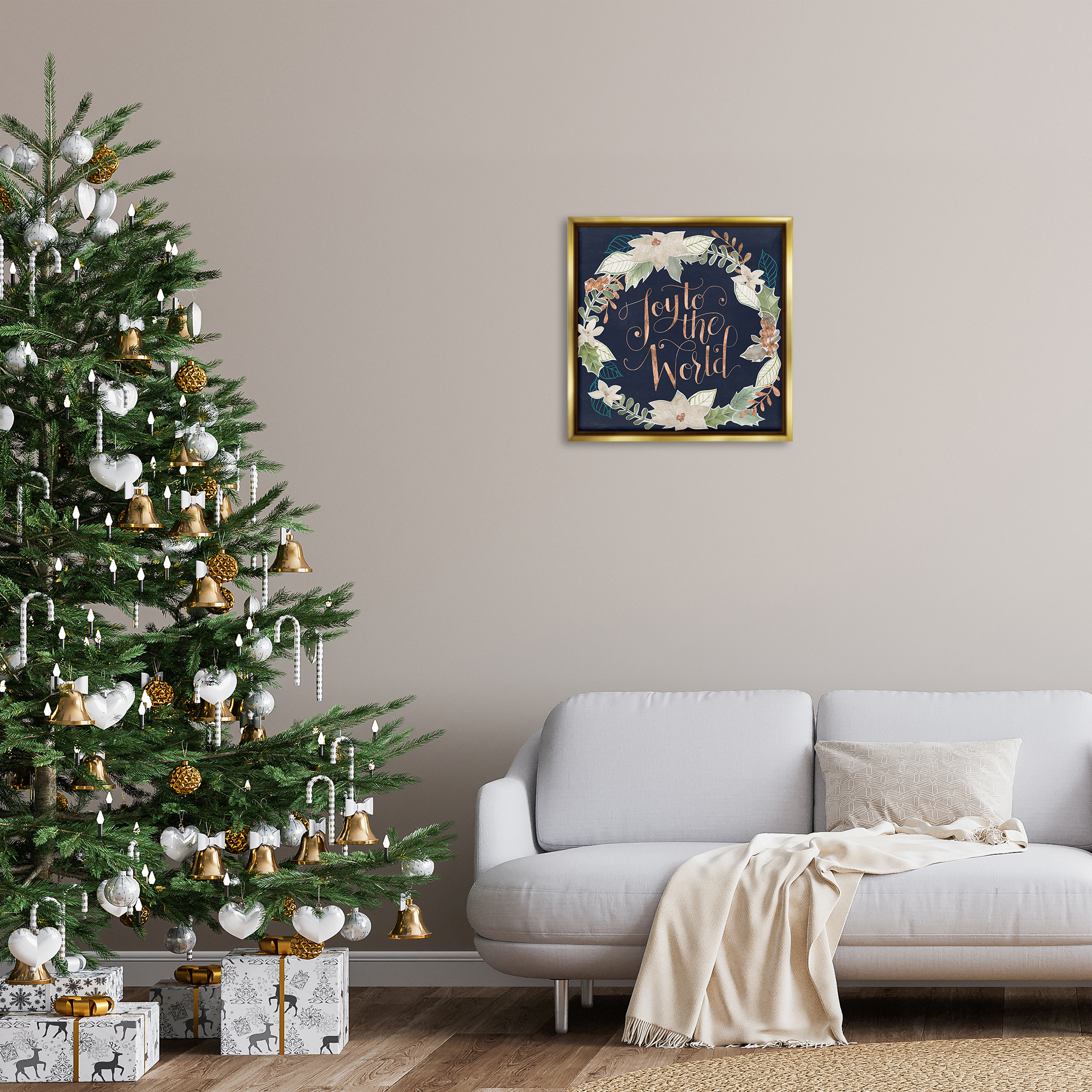 Stupell Industries Joy To The World Holiday Painting Gold Floater Framed Art Print Wall Art, 25 x 25