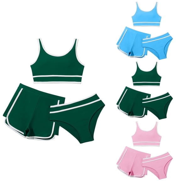Girls 3-Piece Bikini Swimsuit with Shorts, Printed Sport Bathing Suit Set for Kids and