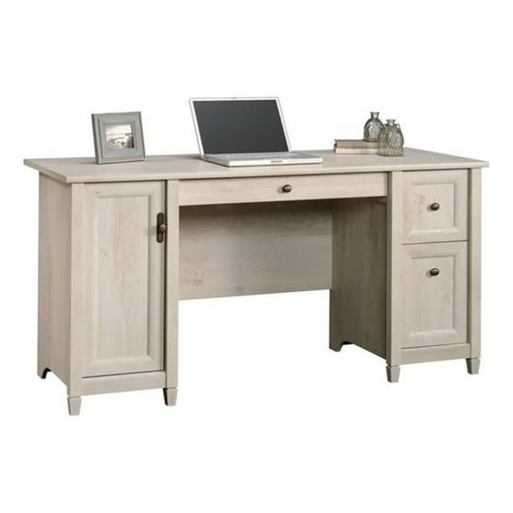 Pemberly Row Wood Computer Desk with Computer Storage and Keyboard Drawer, Chalked Chestnut