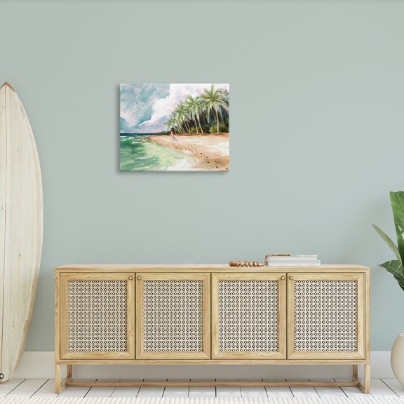 Stupell Industries Woman Walking Sandy Footprints Tropical Beach Coast, 30 x 24,Design by Ziwei Li